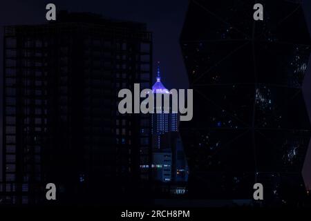 Nairobi City Night Nairobi City County Kenyas Capital City East Africa Center Upperhill In The Morning. Beautiful outdoors Skyline skyscrapers citysca Stock Photo