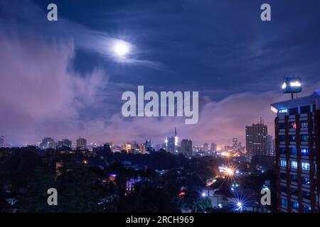 Nairobi City Night Nairobi City County Kenyas Capital City East Africa Center Upperhill In The Morning. Beautiful outdoors Skyline skyscrapers citysca Stock Photo