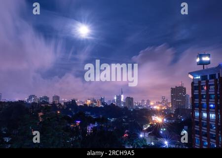 Nairobi City Night Nairobi City County Kenyas Capital City East Africa Center Upperhill In The Morning. Beautiful outdoors Skyline skyscrapers citysca Stock Photo