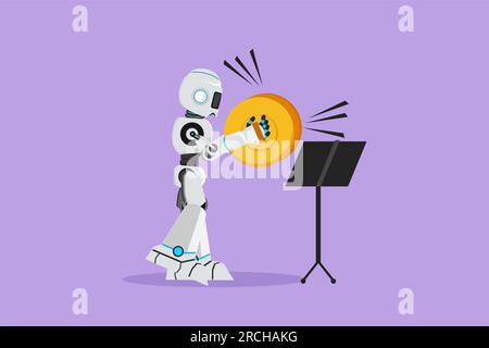 Graphic flat design drawing robot musician playing cymbals percussion musical instrument. Technology development. Artificial intelligence machine lear Stock Photo
