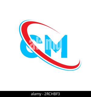 CM C M letter logo design. Initial letter CM linked circle upercase monogram logo red and blue. CM logo, C M design Stock Vector