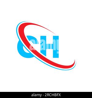 CH C H letter logo design. Initial letter CH linked circle upercase monogram logo red and blue. CH logo, C H design Stock Vector