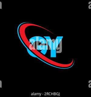 GY G Y letter logo design. Initial letter GY linked circle upercase monogram logo red and blue. GY logo, G Y design Stock Vector