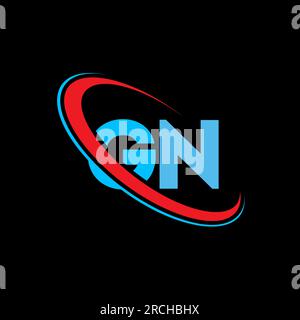 GN, G N letter logo design. Initial letter GN linked circle uppercase monogram logo red and blue. GN logo, G N design Stock Vector