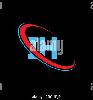 IH I H letter logo design. Initial letter IH linked circle uppercase monogram logo red and blue. IH logo, I H design. ih, i h Stock Vector