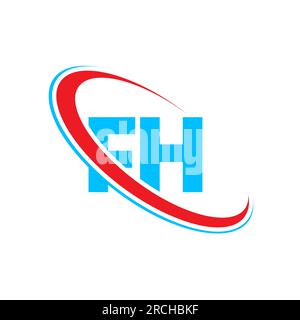 FH F H letter logo design. Initial letter FH linked circle upercase monogram logo red and blue. FH logo, F H design Stock Vector