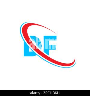 DF D F letter logo design. Initial letter DF linked circle upercase monogram logo red and blue. DF logo, D F design Stock Vector