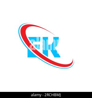 EK E K letter logo design. Initial letter EK linked circle upercase monogram logo red and blue. EK logo, E K design Stock Vector