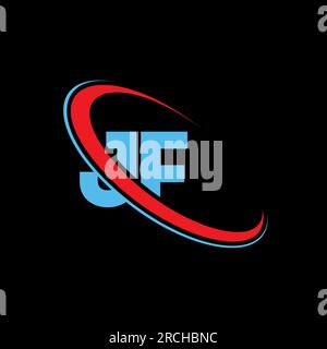 JF J F letter logo design. Initial letter JF linked circle upercase monogram logo red and blue. JF logo, JF design Stock Vector