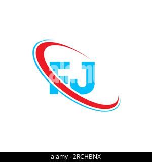 FJ F J letter logo design. Initial letter FJ linked circle upercase monogram logo red and blue. FJ logo, F J design Stock Vector