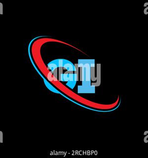 GI G I letter logo design. Initial letter GI linked circle upercase monogram logo red and blue. GI logo, G I design Stock Vector