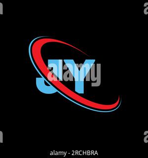 JY J Y letter logo design. Initial letter JY linked circle upercase monogram logo red and blue. JY logo, J Y design Stock Vector
