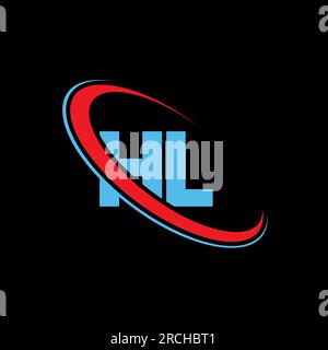 HL H L letter logo design. Initial letter HL linked circle uppercase monogram logo red and blue. HL logo, H L design. hl, h l Stock Vector