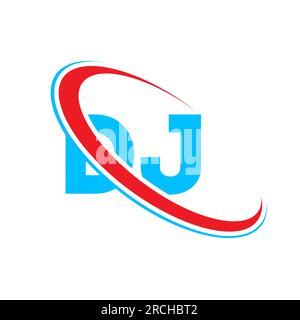 DJ D J letter logo design. Initial letter DJ linked circle upercase monogram logo red and blue. DJ logo, D J design Stock Vector