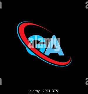 GA G A letter logo design. Initial letter GA linked circle upercase monogram logo red and blue. GA logo, G A design Stock Vector