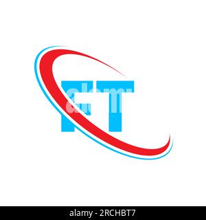 FT F T letter logo design. Initial letter FT linked circle upercase monogram logo red and blue. FT logo, F T design Stock Vector