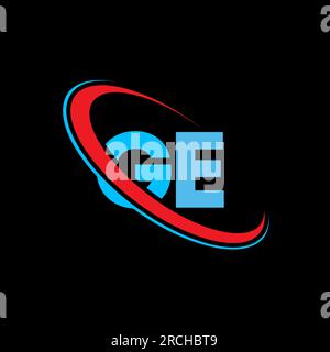 GE G E letter logo design. Initial letter GE linked circle upercase monogram logo red and blue. GE logo, G E design Stock Vector