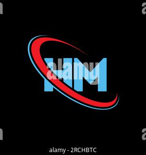 HM H M letter logo design. Initial letter HM linked circle uppercase monogram logo red and blue. HM logo, H M design. hm, h m Stock Vector