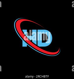 HD, H D letter logo design. Initial letter HD linked circle uppercase monogram logo red and blue. HD logo, H D design Stock Vector