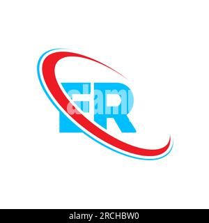 ER E R letter logo design. Initial letter ER linked circle upercase monogram logo red and blue. ER logo, E R design Stock Vector