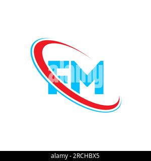 FM F M letter logo design. Initial letter FM linked circle upercase monogram logo red and blue. FM logo, F M design Stock Vector