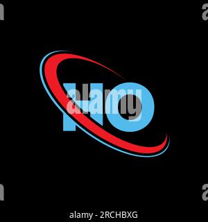 HO H O letter logo design. Initial letter HO linked circle uppercase monogram logo red and blue. HO logo, H O design. ho, h o, Stock Vector