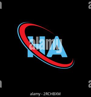 HA H A letter logo design. Initial letter HA linked circle upercase monogram logo red and blue. HA logo, H A design Stock Vector
