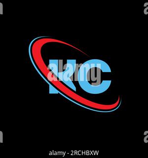 KC letter logo design. KC logo red and blue color. Stock Vector