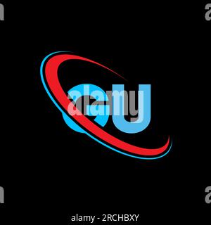 GU G U letter logo design. Initial letter GU linked circle upercase monogram logo red and blue. GU logo, G U design Stock Vector