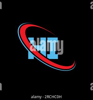 HI H I letter logo design. Initial letter HI linked circle uppercase monogram logo red and blue. HI logo, H I design. hi, h i Stock Vector