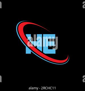 HE H E letter logo design. Initial letter HE linked circle upercase monogram logo red and blue. HE logo, H E design Stock Vector