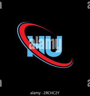 HU H U letter logo design. Initial letter HU linked circle upercase monogram logo red and blue. HU logo, H U design Stock Vector