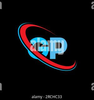 GP G P letter logo design. Initial letter GP linked circle upercase monogram logo red and blue. GP logo, G P design Stock Vector