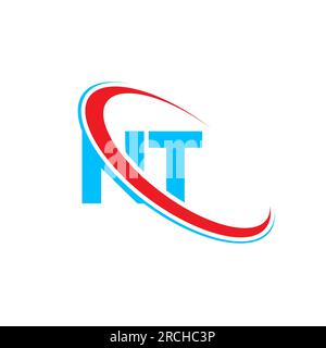 NT N T letter logo design. Initial letter NT linked circle upercase monogram logo red and blue. NT logo, N T design Stock Vector