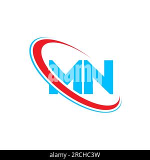 MN M N letter logo design. Initial letter MN linked circle uppercase monogram logo red and blue. Stock Vector