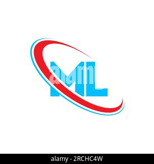 ML M L letter logo design. Initial letter ML linked circle upercase monogram logo red and blue. ML logo, M L design Stock Vector