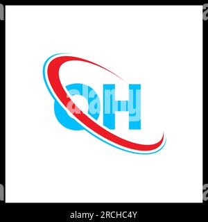 OH O H letter logo design. Initial letter OH linked circle upercase monogram logo red and blue. OH logo, O H design Stock Vector