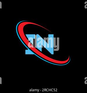 IN I N letter logo design. Initial letter IN linked circle uppercase monogram logo red and blue. IN logo, I N design. in, i n Stock Vector