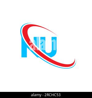 NU N U letter logo design. Initial letter NU linked circle upercase monogram logo red and blue. NU logo, N U design Stock Vector