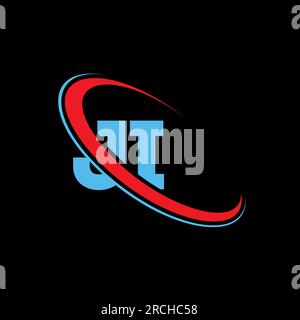 JI, J I letter logo design. Initial letter JI linked circle uppercase monogram logo red and blue. JI logo, J I design Stock Vector