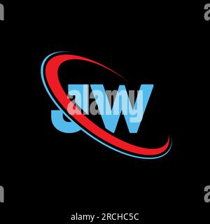 JW J W letter logo design. Initial letter JW linked circle upercase monogram logo red and blue. JW logo, JW design Stock Vector