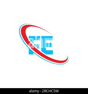FE F E letter logo design. Initial letter FE linked circle upercase monogram logo red and blue. FE logo, F E design Stock Vector