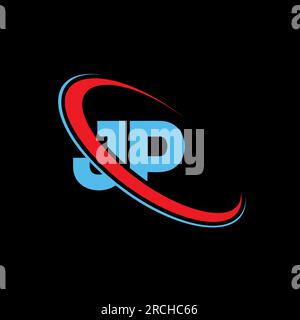 JP J P letter logo design. Initial letter JP linked circle upercase monogram logo red and blue. JP logo, JP design Stock Vector