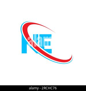 NE N E letter logo design. Initial letter NE linked circle upercase monogram logo red and blue. NE logo, N E design Stock Vector