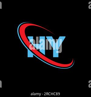 HY H Y letter logo design. Initial letter HY linked circle upercase monogram logo red and blue. HY logo, H Y design Stock Vector