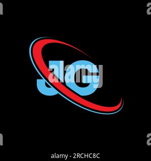 JG J G letter logo design. Initial letter JG linked circle upercase monogram logo red and blue. JG logo, JG design Stock Vector
