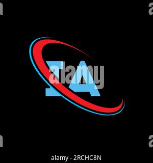 IA I A letter logo design. Initial letter IA linked circle uppercase monogram logo red and blue. IA logo, I A design. ia, i a Stock Vector