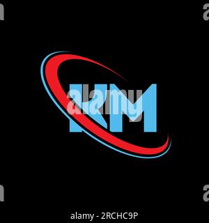 KM letter logo design. KM logo red and blue color. Stock Vector