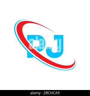 PJ P J letter logo design. Initial letter PJ linked circle uppercase monogram logo red and blue. PJ logo, P J design Stock Vector