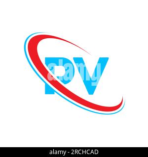 PV P V letter logo design. Initial letter PV linked circle upercase monogram logo red and blue. PV logo, P V design Stock Vector